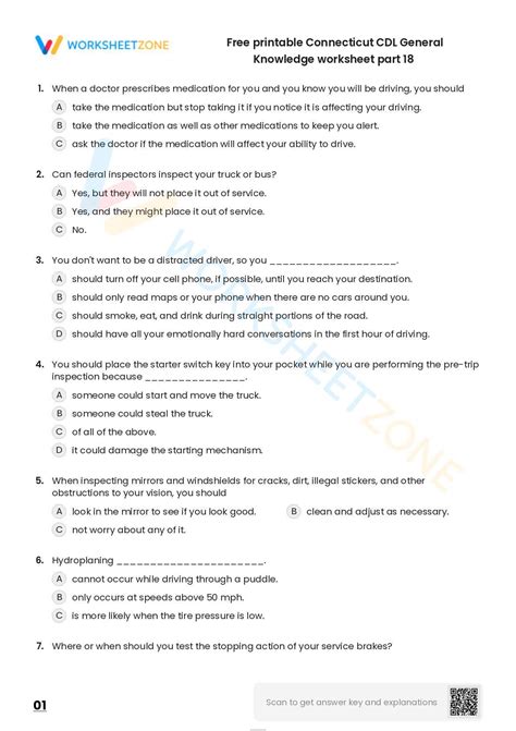 Free Printable Connecticut CDL General Knowledge Worksheet Part 18