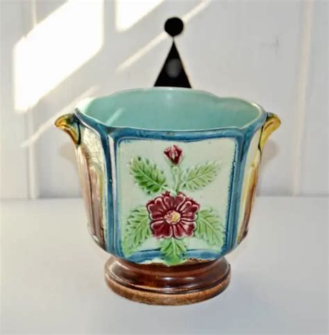 Ancien Cache Pot En Barbotine Motif Fleurs Vase Eur Picclick Fr