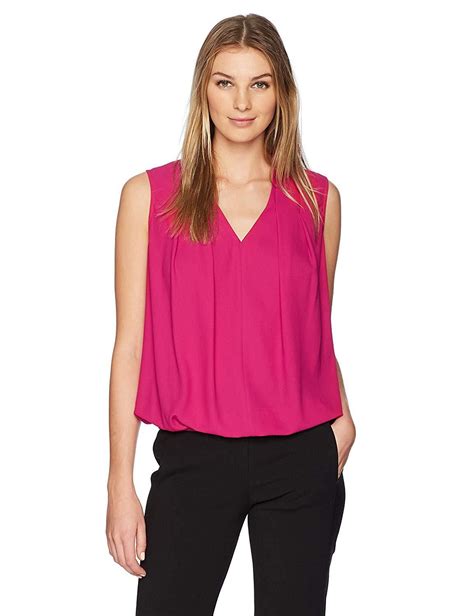 Lark Ro Womens Sleeveless Pleated VNeck Top With Tucked Hem