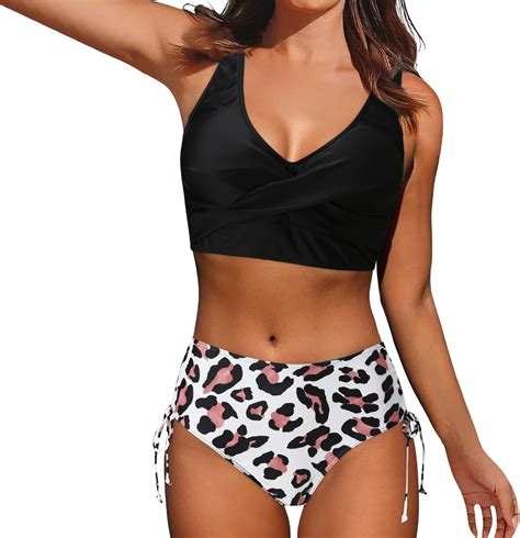 Amazon RONGbbppQ Women S High Waisted Swimsuit Two Piece Bikini Set Sporty High Waisted