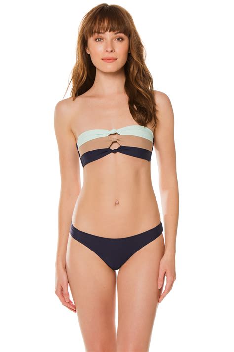 Pilyq S Eco Color Block Knotted Cutout Bandeau Bikini Top