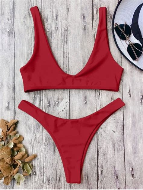 Off Popular High Cut Bikini Set In Red Zaful