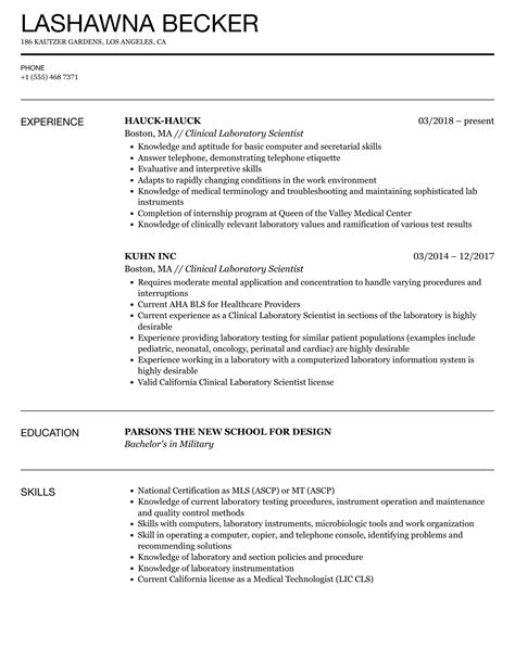 Clinical Laboratory Scientist Resume Samples | Velvet Jobs