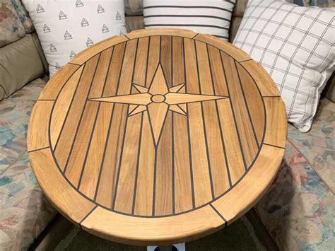 Teak Table Ellipse Star Inlay Teak Deck Company