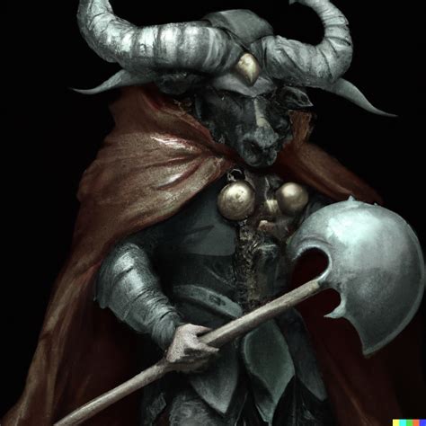 Soren × Dall·e 2 The Minotaur Wearing A Medieval Helmet And Carrying