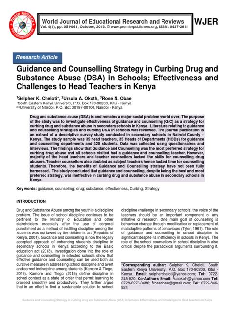 Guidance And Counselling Strategy In Curbing Drug And Substance Abuse