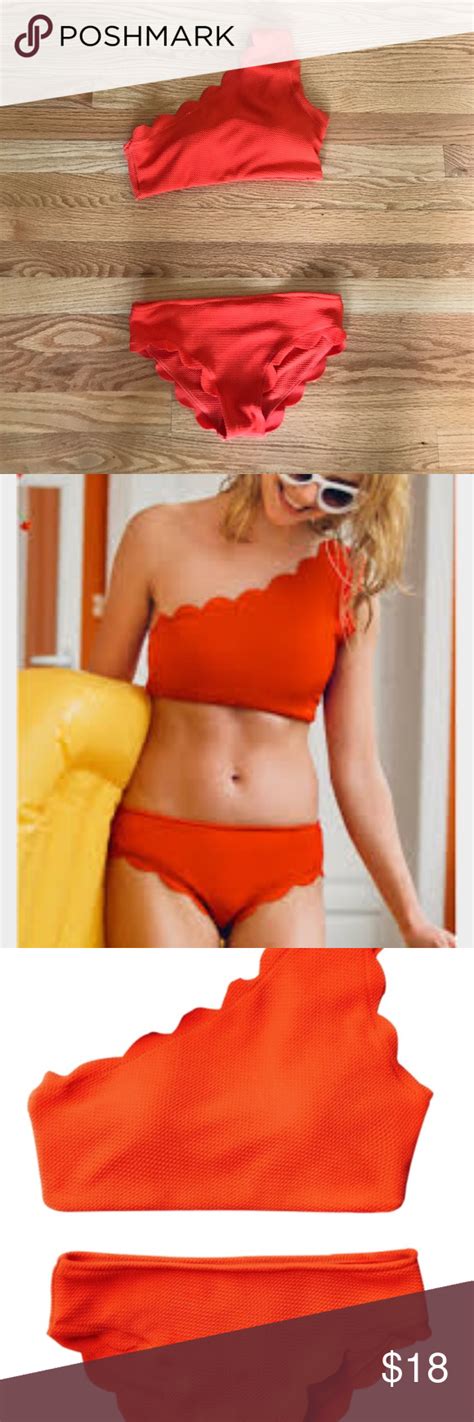 Orange One Shoulder Scalloped Bikini Scalloped Bikini Bikinis