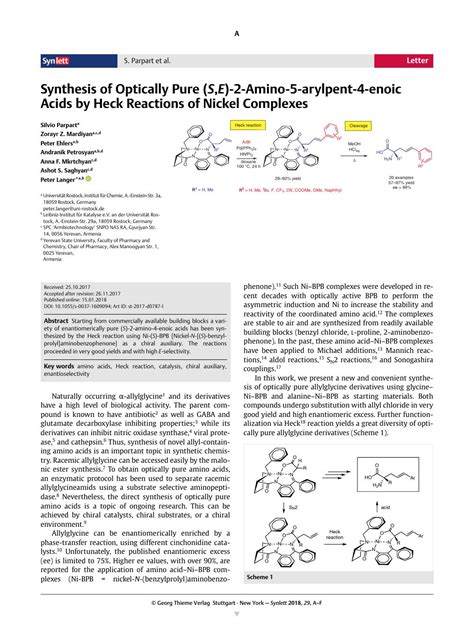 Synthesis Of Optically Pure S E Amino Arylpent Enoic Acids By