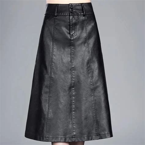 Long Skirts Womens Hight Waist Maxi Skirt Pu Leather Swing Skirt Black