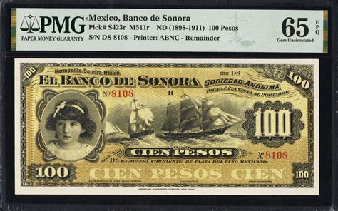 Mexico Banco De Sonoro 100 Pesos 1898 1911 P S423r GEM UNC PMG 65