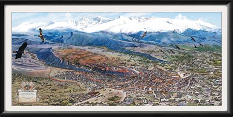 Granada Spain 1600 Restored Panoramic View | Vintage City Maps