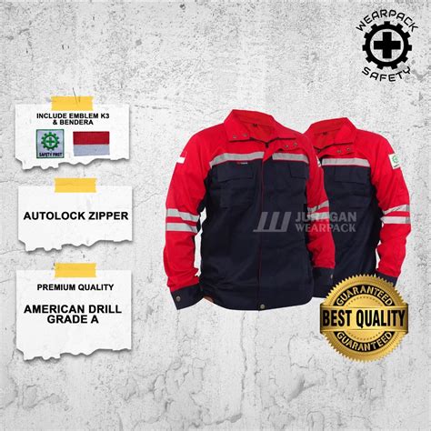 MERAH Wearpack Safety Semi Jacket Work Wearpack Red Color Navy Blue