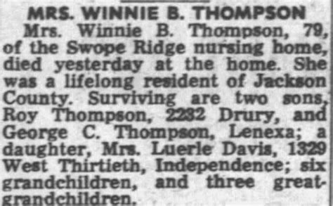 Obituary For Winnie B Thompson Aged 79 ™