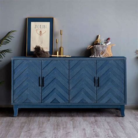 Antique Vintage Navy Blue Sideboard Cabinet with 4 Doors - hothomefurniture