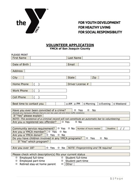 Ymca Printable Application Printable Application