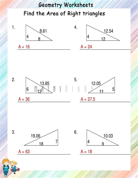 Finding Area of right triangles worksheets - Math Worksheets ...