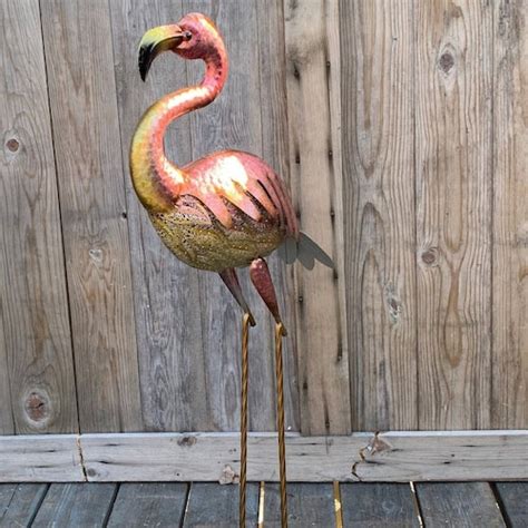 Pink Metal Flamingo Yard Art Etsy