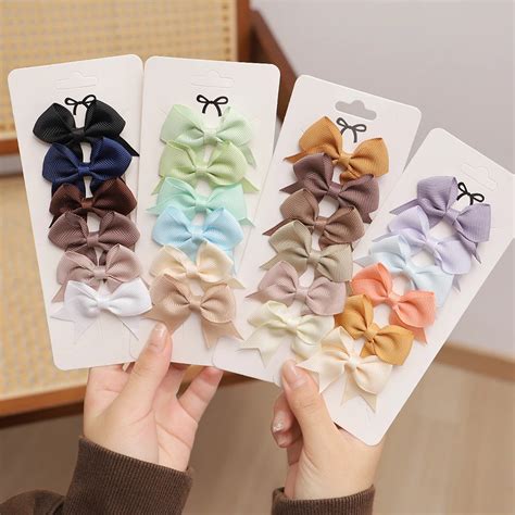 6pcs Set Children Hair Bows Hair Clips Sets Solid Color Mini Cheer Bow