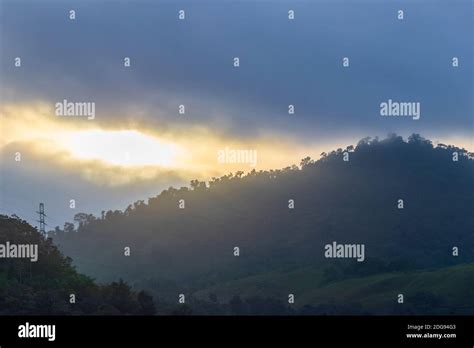 Beautiful Sunrise Over The Mountains Of Angra Dos Reis In Brazil Stock