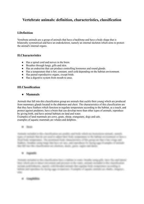 SOLUTION: Vertebrate animals definition characteristics classification ... 