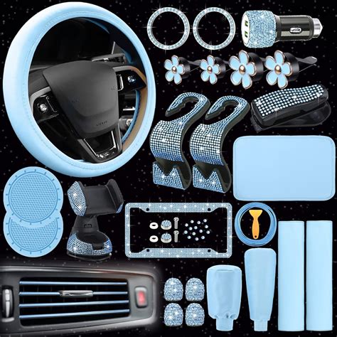 Amazon Pcs Bling Car Accessories Set For Women Leather Steering