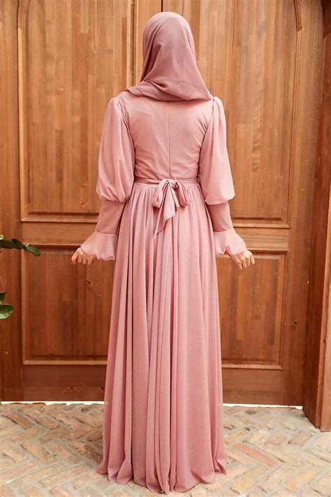 Neva Style Powder Pink Turkish Hijab Bridesmaid Dress 5367pd