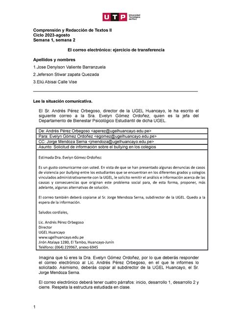 Correo electronico Tarea Comprensión y Redacción de Textos II Ciclo