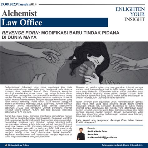 REVENGE PORN MODIFIKASI BARU TINDAK PIDANA DI DUNIA MAYA ALO
