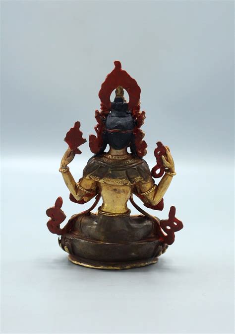 Partly Gold Plated Four Armed Chenrezig Statue Four Arms Statue