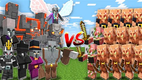 Illager Bosses Vs Massive Piglin Army Minecraft Mob Battle Realtime