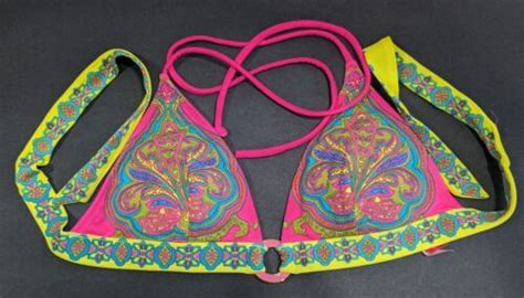 Victoria S Secret Paisley Triangle Bikini Top Size S Neck Back Tie Pink