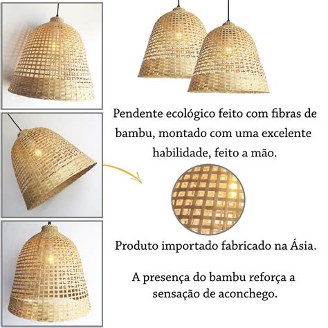 Pendente De Fibra Natural Em Bambu Artesanal Bamboo Nat Madeiramadeira