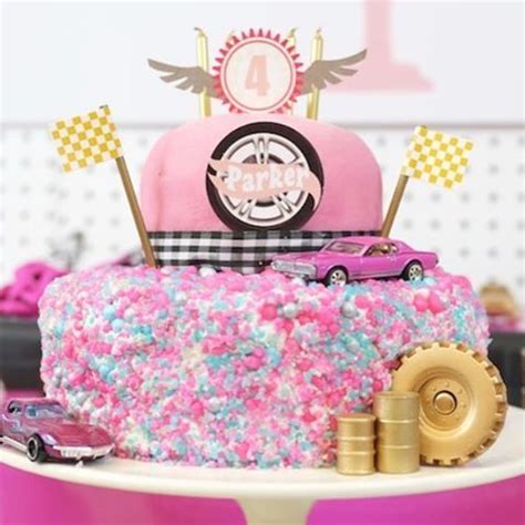 Girly Pink Race Car Cake (Parker) Hot Wheels Birthday, Race Car ...