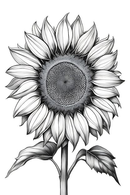 Premium Ai Image Sunflower Coloring Page Pencil Sketch Printable