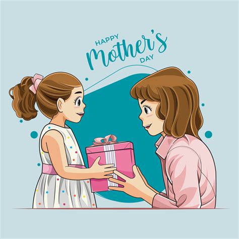 Happy Mother S Day A Daughter Giving Mother A Gift Vector Illustration