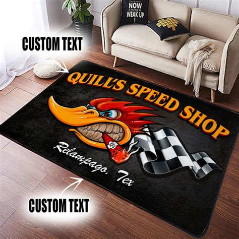 Personalized Hot Rod Garage Speed Shop Vintage Garage Rug 09843 Rustypod Store