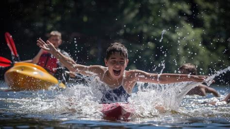 Premium Photo | Children enjoying water activities at a summer camp lake