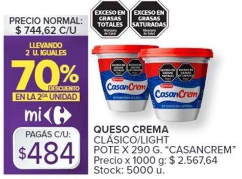 Queso Crema Cl Sico Light Pote X G Casancrem Oferta En Carrefour