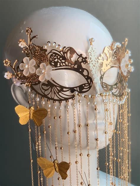 Whimsical Gold Butterfly Masquerade Mask Pearl Mask Masquerade Party