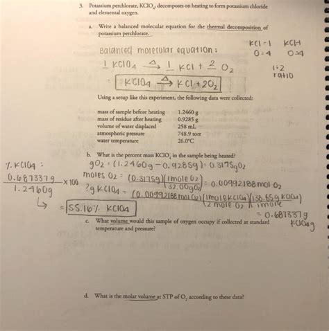 Solved 3 Potassium Perchlorate KCIO Decomposes On Hearing Chegg