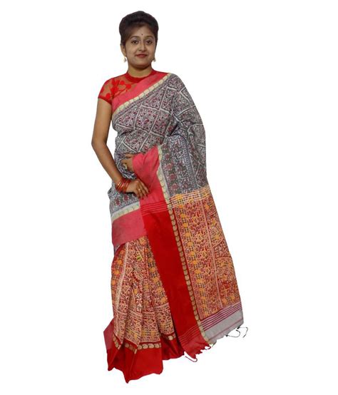 Kheyali Boutique Red And Grey Bengal Handloom Saree Buy Kheyali