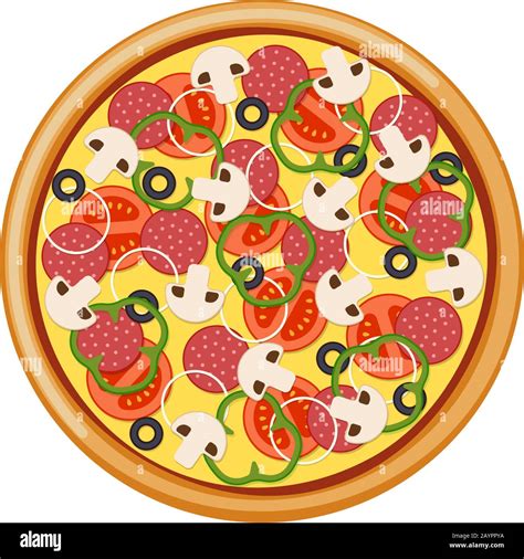 Pizza Pepperoni Mushrooms Olives Tomatoes Stock Vector Images Alamy