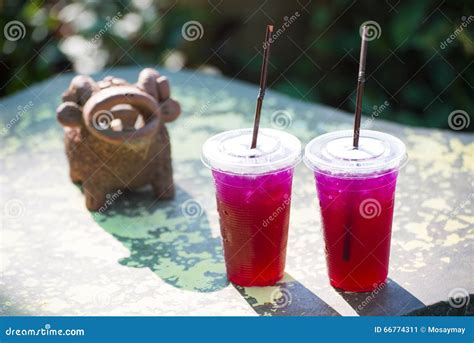 Roselle Juice In Plastic Glass Stock Image Image Of Flavor Sweet