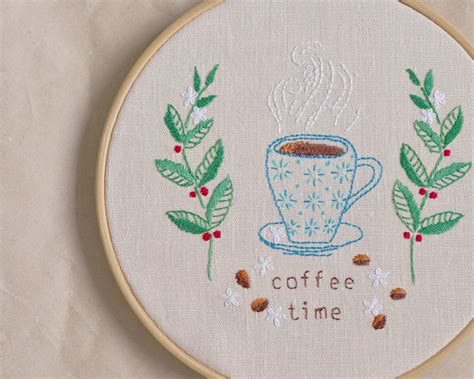 Coffee Embroidery Pattern Downloadable Pdf Embroidery Etsy