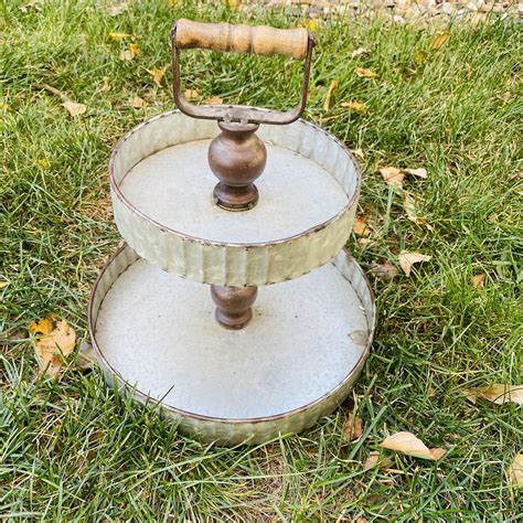 2 Tiered Farmhouse Galvanized Metal Tart Tin Tray Server 5 Something Borrowed Kc