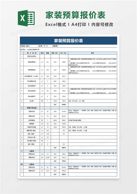 家装预算报价表EXCEL模板下载 EXCEL 图客巴巴