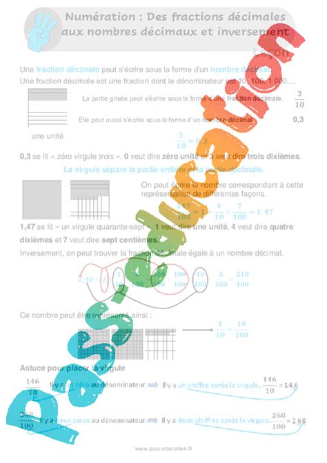 Des Fractions Décimales Aux Nombres Décimaux Et Inversement Leçon Au Cm1 Cm2 Pdf à Imprimer