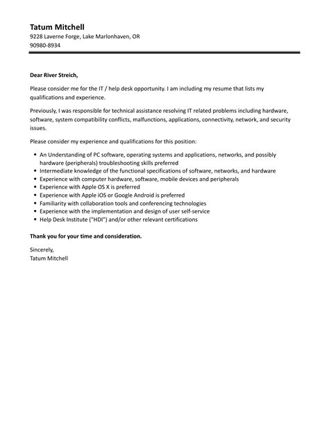 It Help Desk Cover Letter Velvet Jobs