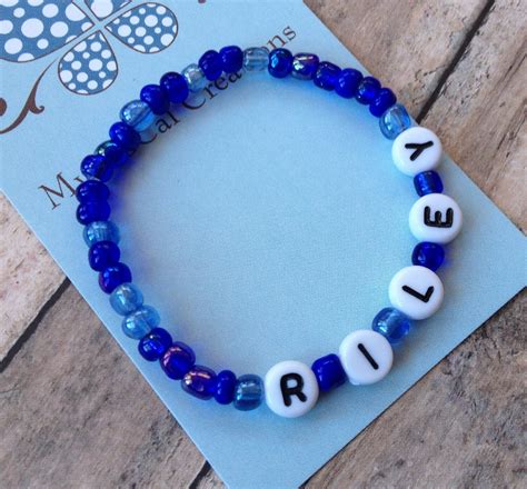 Personalized Beaded Stretch Bracelet Id Bracelet Any Name Any