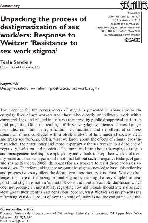 Unpacking The Process Of Destigmatization Of Sex Work Ers Response To Weitzer Resistance To